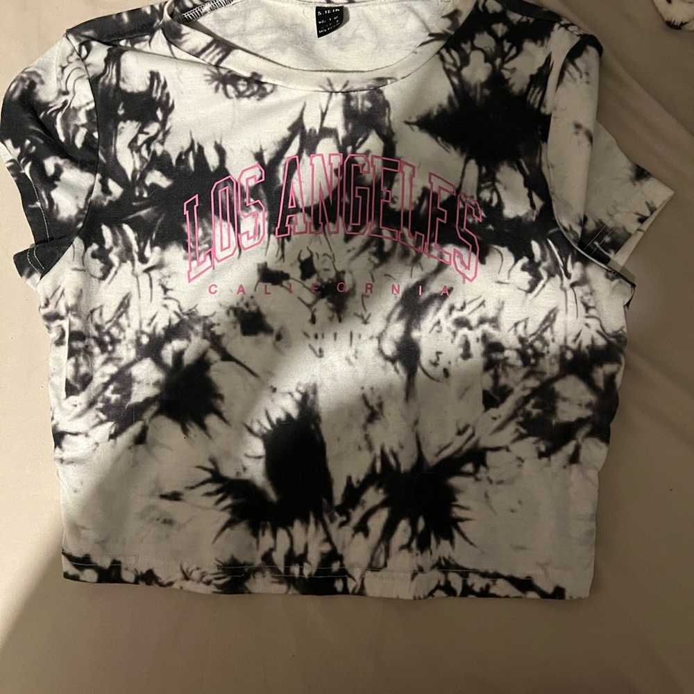 SHEIN Black and White Tie-Dye Crop Top